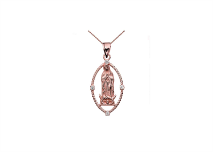 CZ Studded Rope Frame Virgin Mary Pendant